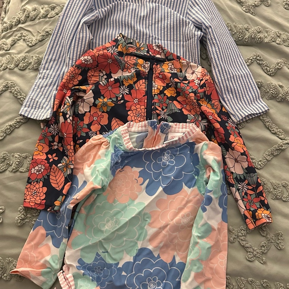 Floral and Striped Long Sleeve Bathing Suits